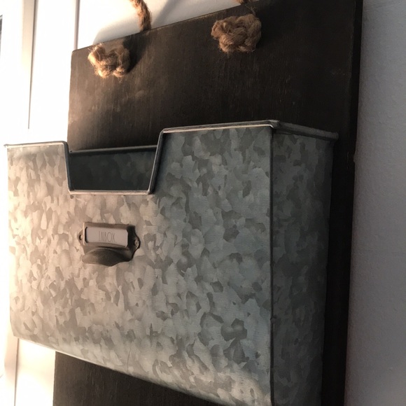 Rae Dunn 2 tier wall hanging mail filer rustic farmhouse wood metal inbox outbox - Picture 6 of 10